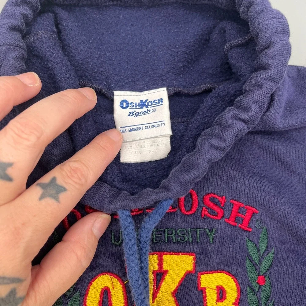 Vtg OshKosh B'gosh Sweater Baby 3T Blue Embroidered University Pullover‎ Hoodie